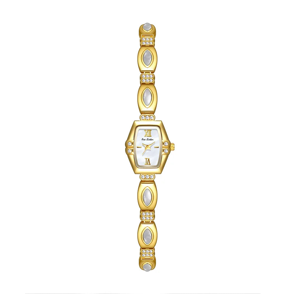 NEW Retro Luxury Women's Watches with Colored Gemstones Barrel-Shaped Small Dial Bracelet-Style Quartz Wristwatch for Women