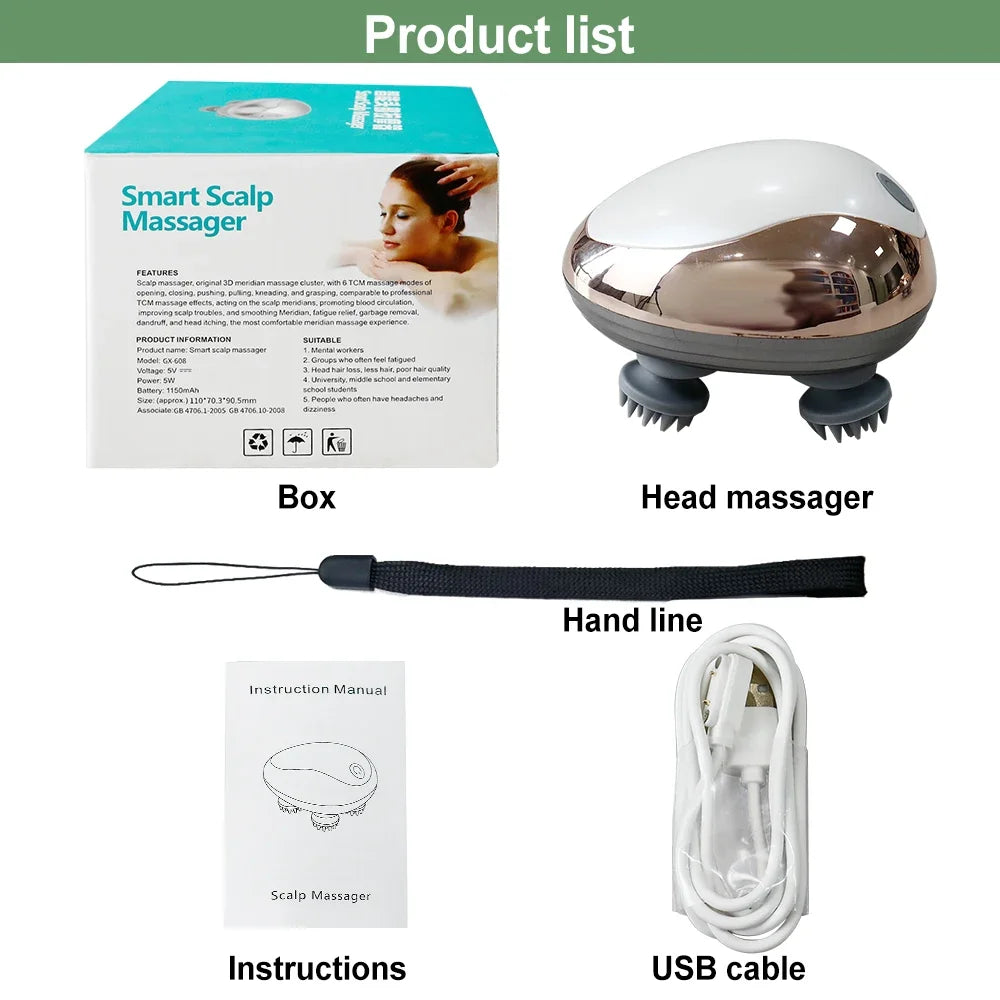 Electric Scalp Massager Silicone Head Scalp Kneading Vibration Device 6 Mode for Hair Growth Stress Relax Waterproof Massageador