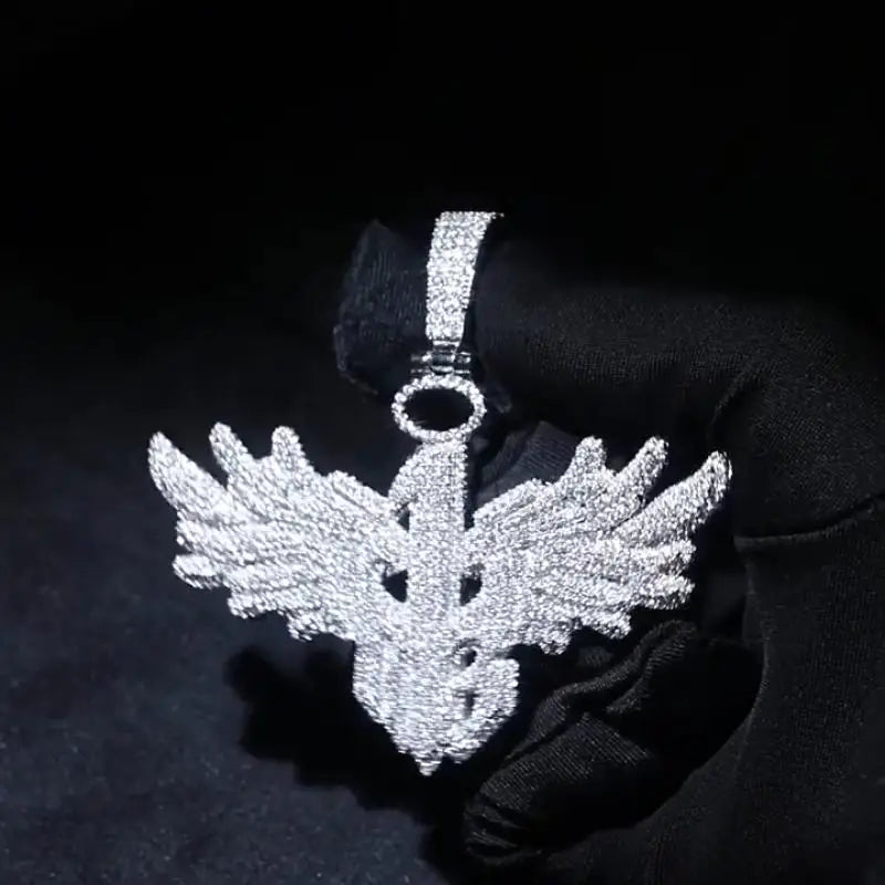 Men's Personality Is Cool, Ha's New Large Wing Pendant,  Copper Inlaid Zircon Fashionable Street Necklace Trend