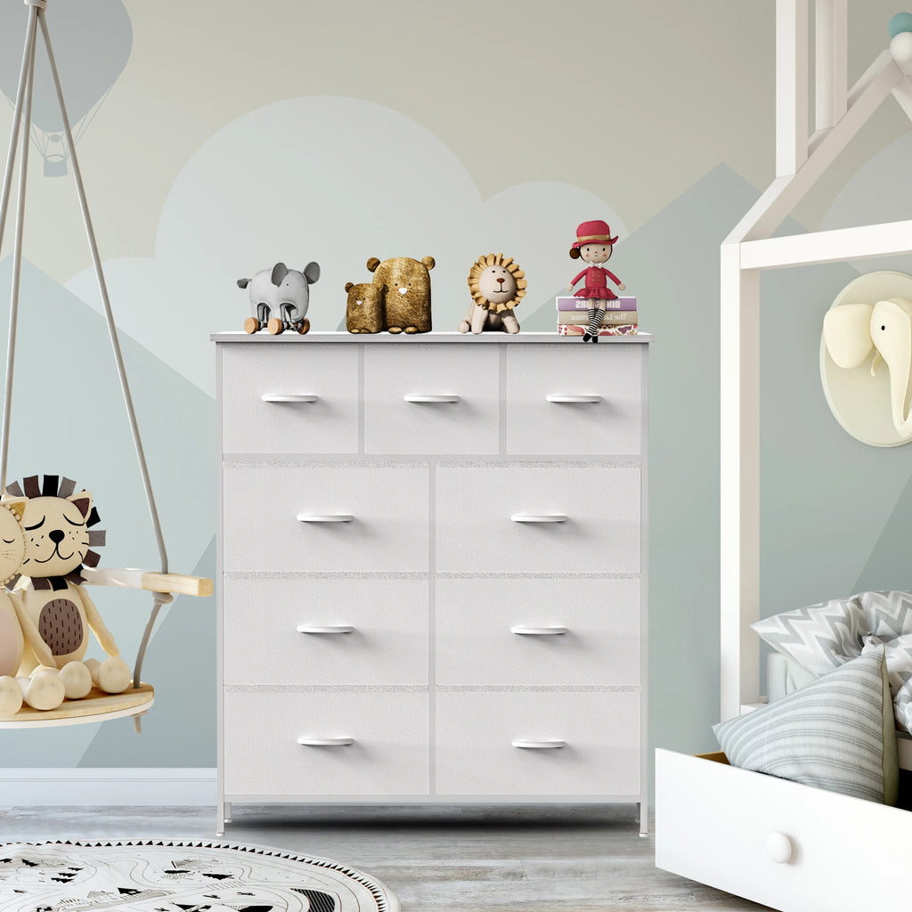 JHK Dresser For Bedroom With 9 Fabric Storage Drawer Wardrobe Tall Chest Organizer Closet Adult Kids Clothes Cabinet Furniture
