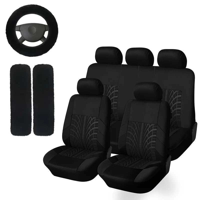 12 sets of car seat covers, suitable for a full 5-seat car, including a steering wheel cover and two shoulder pad covers. Designed for small and medium-sized cars, suitable for use in all four seasons, christmas gifts