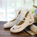 Veowalk Crane Embroidered Women Canvas Lace Strap Ballet Flats Ladies Comfortable Casual Cotton Fabric Shoes