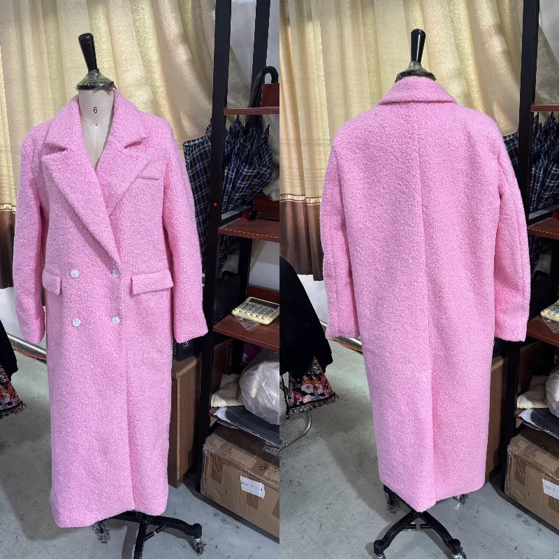 2026 Autumn Winter Solid Women's Woolen Overcoat Urban Long Sleeve Lapel Button Female Outwear Elegant Fashion Lady Overcoats