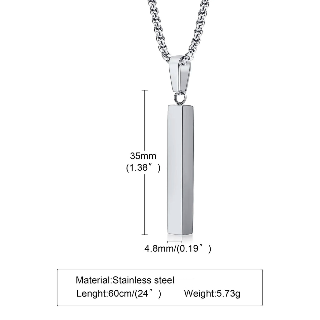 Waterproof Pillar Necklaces for Men Women,Stainless Steel Rectangle Vertical Bar Pendant Necklace,Simple Casual Collar Gifts