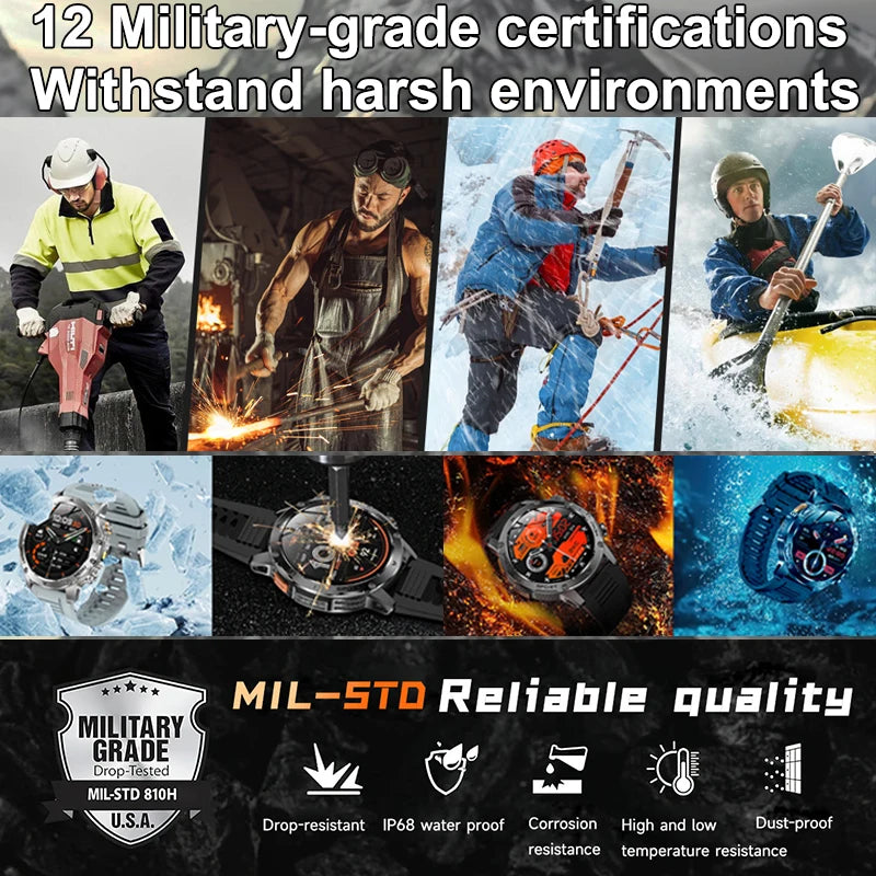 New T-Rex 3 Ultra Military Grade 1000mAh Battery Smart Watch Men IP68 Waterproof Sports Fitness Bluetooth Call AMOLED Smartwatch