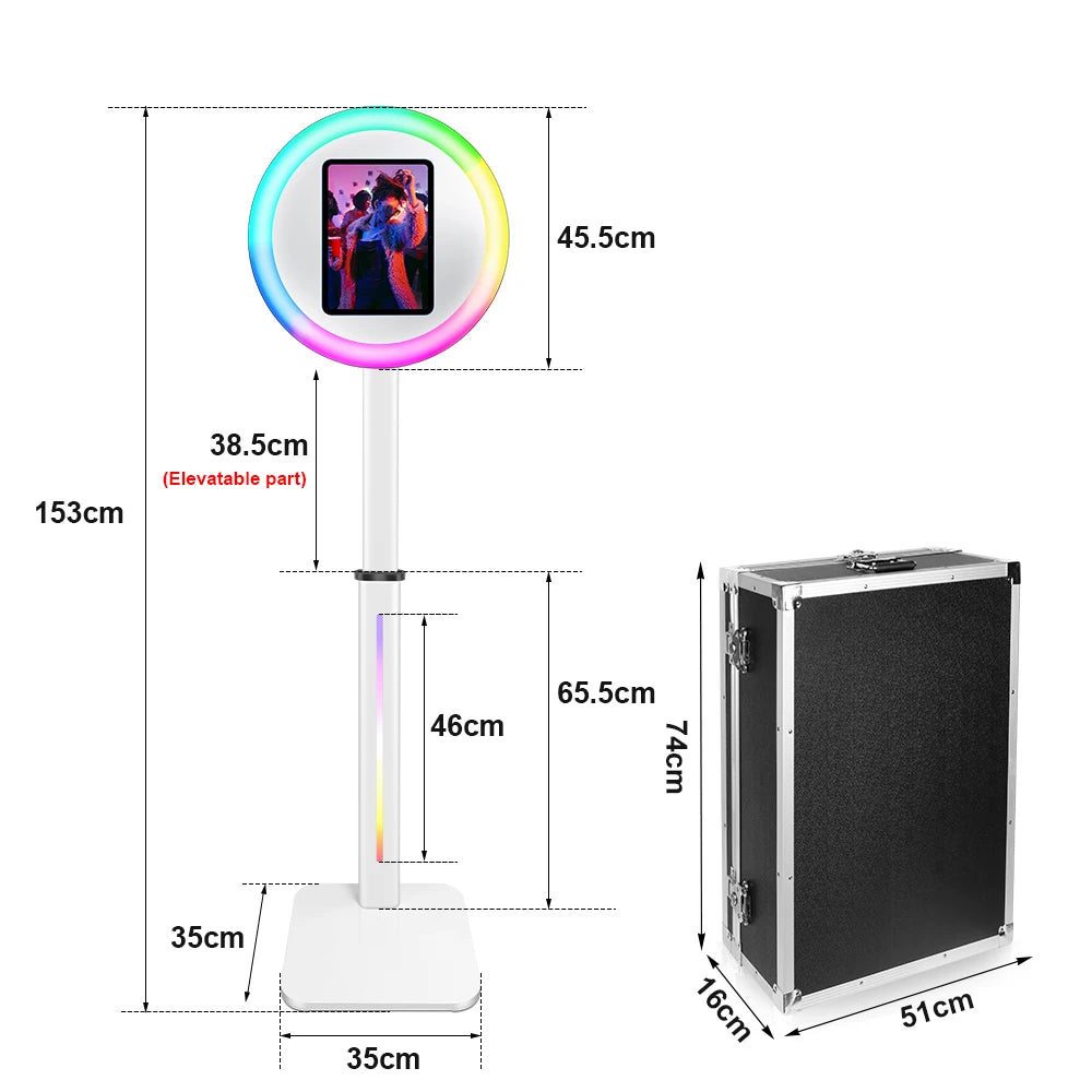 Adjustable Height Photo Booth with RGB Light for 10.5/11/12.9 Inch IPad Aluminum Alloy Professional Ipad Photobooth Kit for Wedding Birthday Party Photography Props
