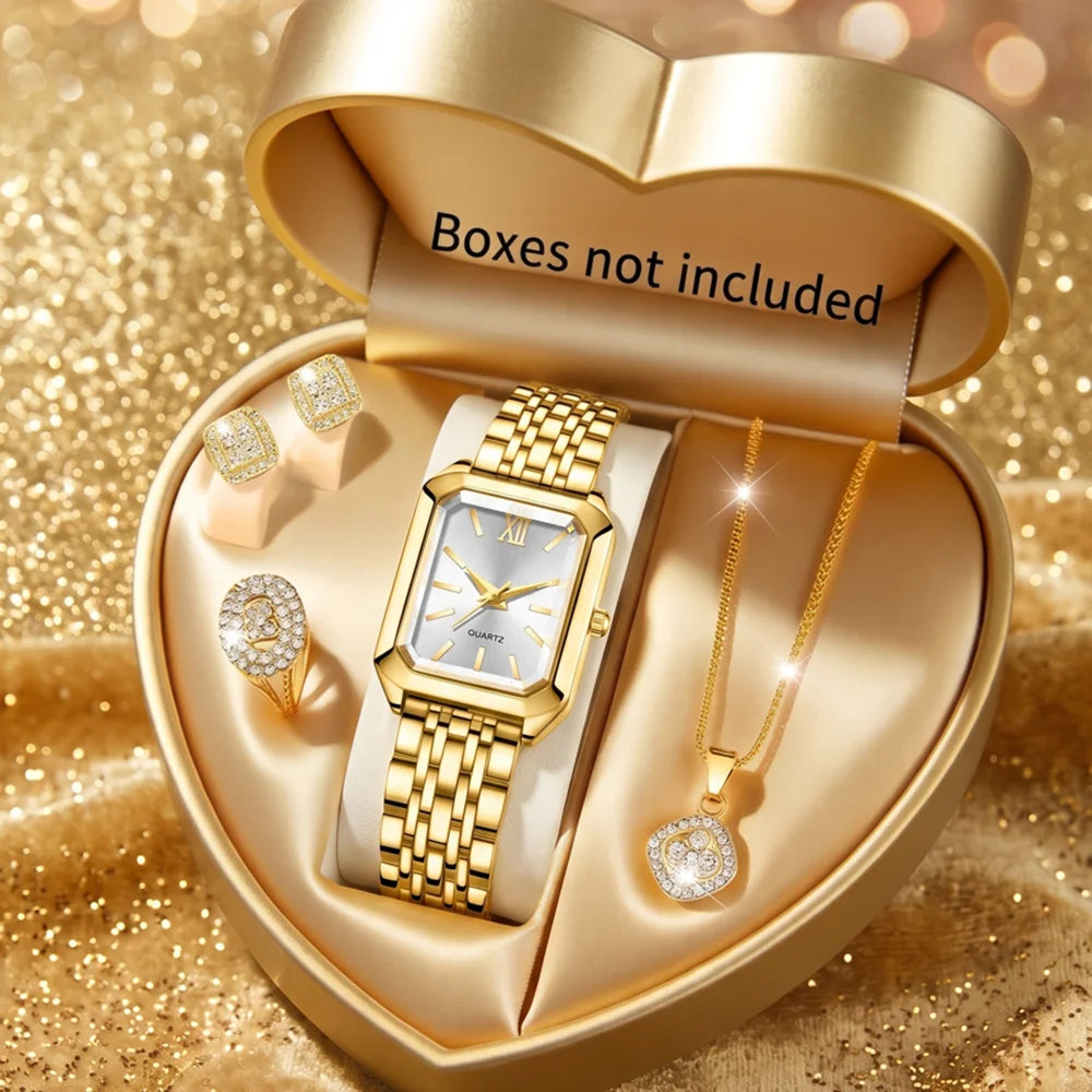 5Pcs/Set Unisex Jewelry Watches Women's Wristwatch Accessories Gold Pink Fashion Business Elegant Trendy Classic Exquisite Retro Light Luxury Rhinestone Luxury Bracelet Watch Set Y2K Suitable for Travel, Vacation, Parties, Da