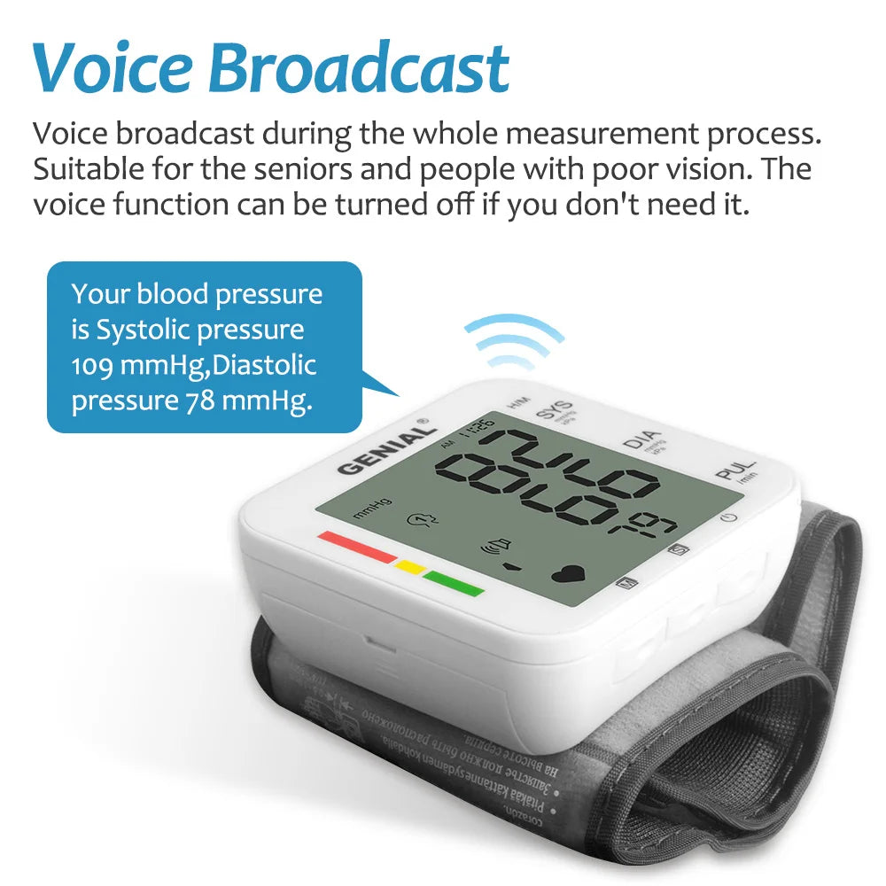 Blood Pressure Cuff Wrist, Universal Bp Cuff(5.3-8.4in) Large LCD Display 2 Users Total 240 Memories, 2 AAA Batteries & Carrying