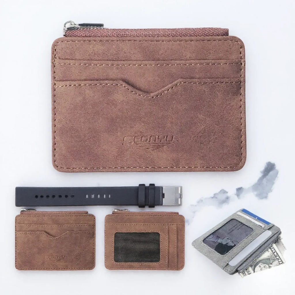 Mini Travel PU Leather Card Holder Wallet Lizard Pattern ID Window Case for Men Women Compact Wallet Organizer