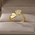 Smooth Double Heart Rings For Women Stainless Steel Zircon Heart Love Ring Adjustable Finger Ring Christmas Jewelry Wedding Gift