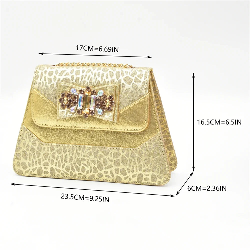 Classics Style New Arrivals Italian Women Shoes Matching Bag Set in Gold Color Comfortable Heels Pumps for Wedding Women Heels