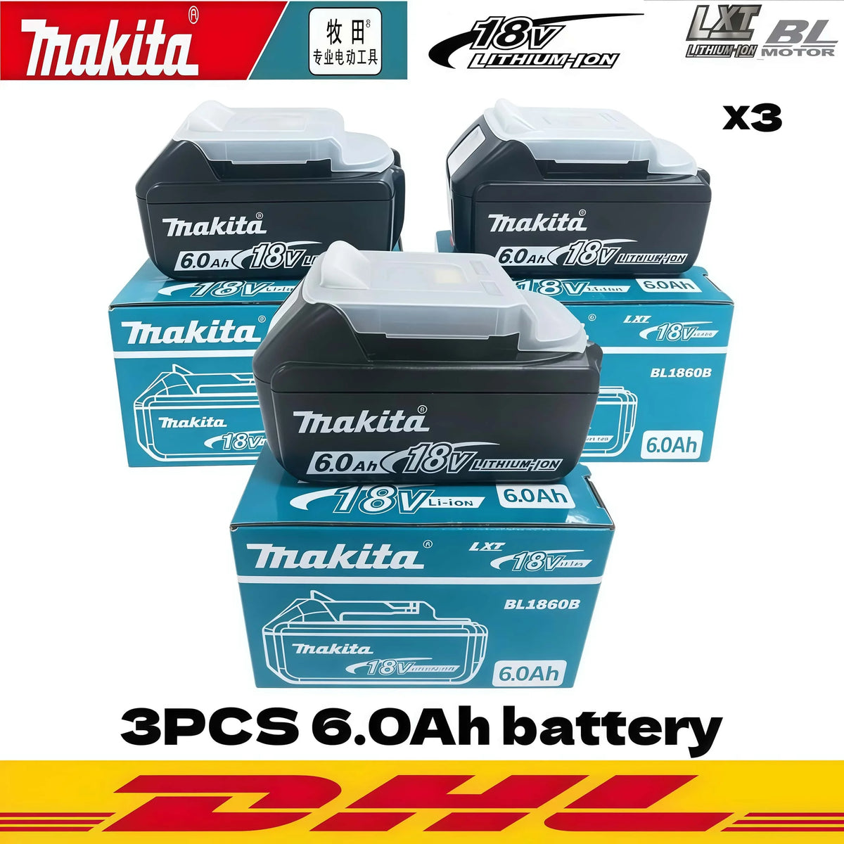 Original Makita 18V BL1860 6Ah Lithium Battery Power Tool Battery Replacement LXT BL1850B BL1840 18V Screwdriver with Battery MA