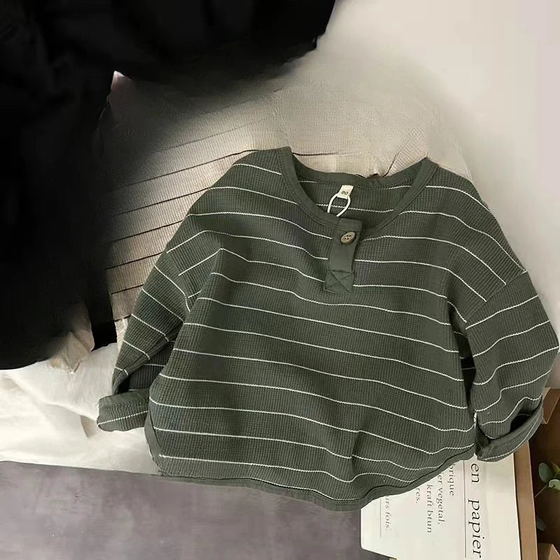 Spring Autumn New Children Casual T Shirt Loose Kids Striped T Shirts Tee Boys Girls Long Sleeve Tops Baby Clothes