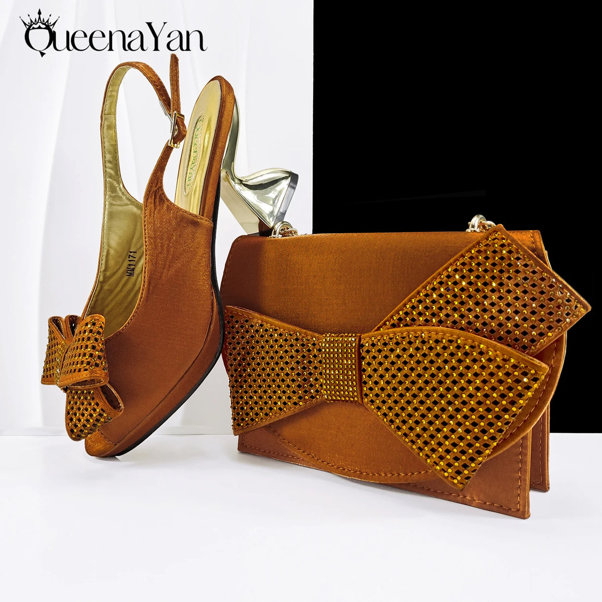 Queena Yan Elegant Women High Heels for Peep Toe Good Material Rhinestone Wine Sandals Italian Design Shoes and Bags Matching