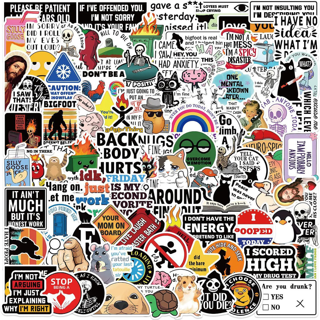 100Pcs Fun Prank Meme Stickers Decorate Guitar Notebook Luggage DIY Waterproof Stationary Stickers