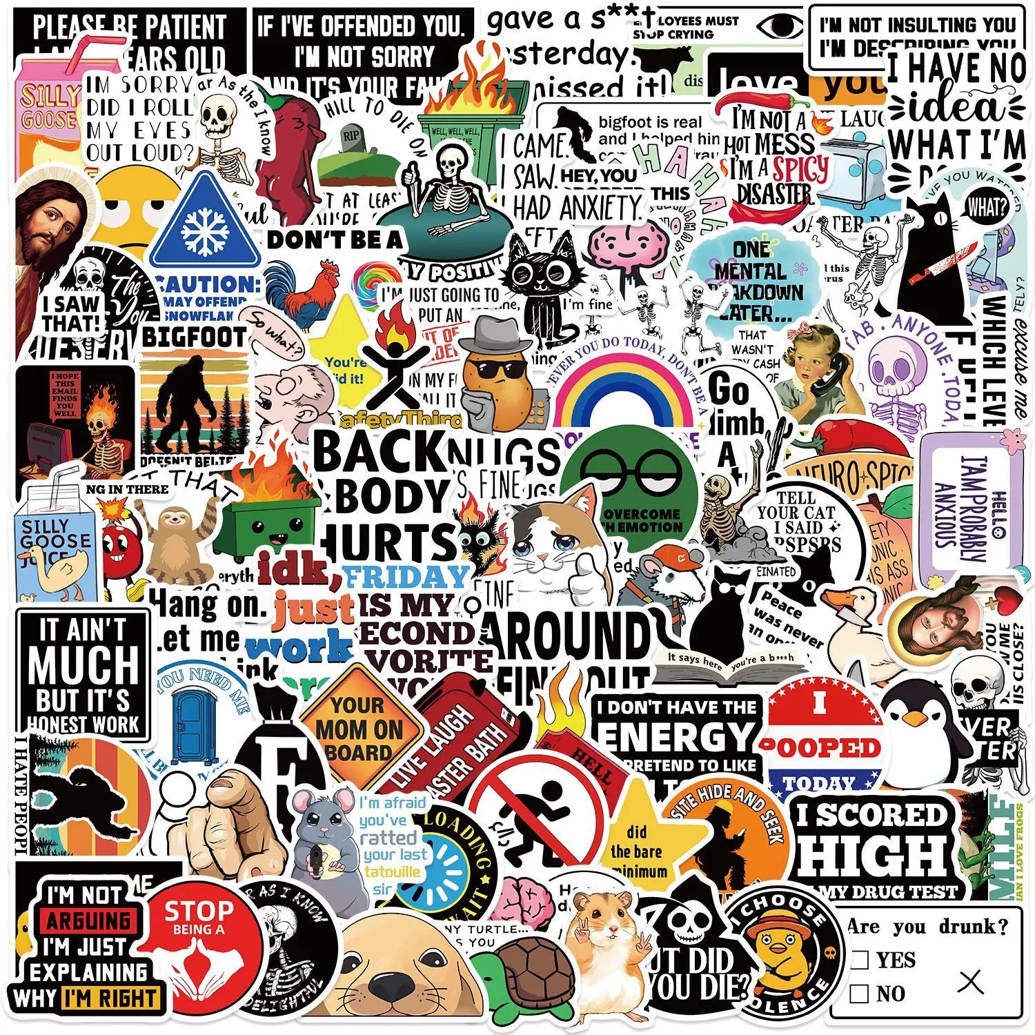 100Pcs Fun Prank Meme Stickers Decorate Guitar Notebook Luggage DIY Waterproof Stationary Stickers