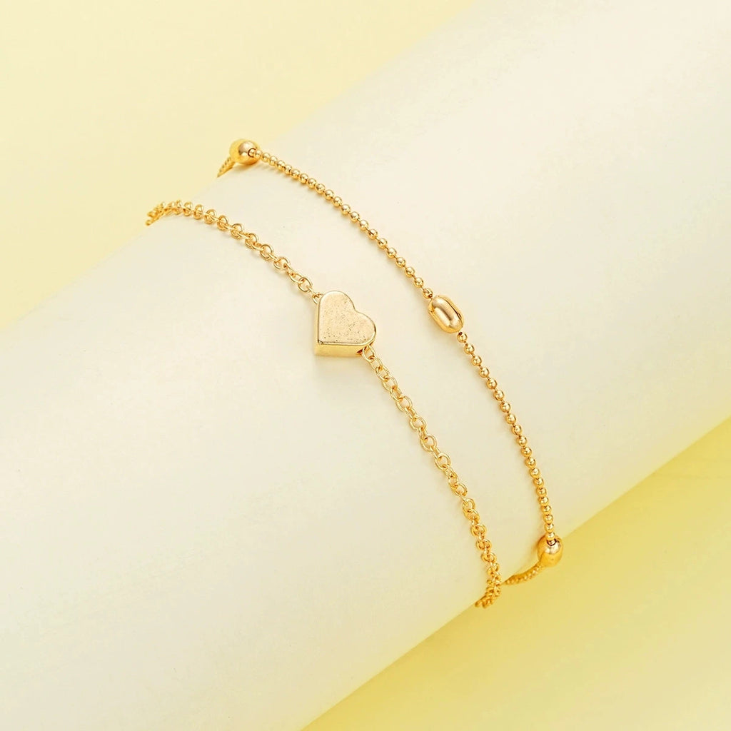 Fashion Imitation Pearl Heart Jewelry Set For Women Gold Silver Color Round Beads Necklace Bracelet Set Daily Wear Accessories