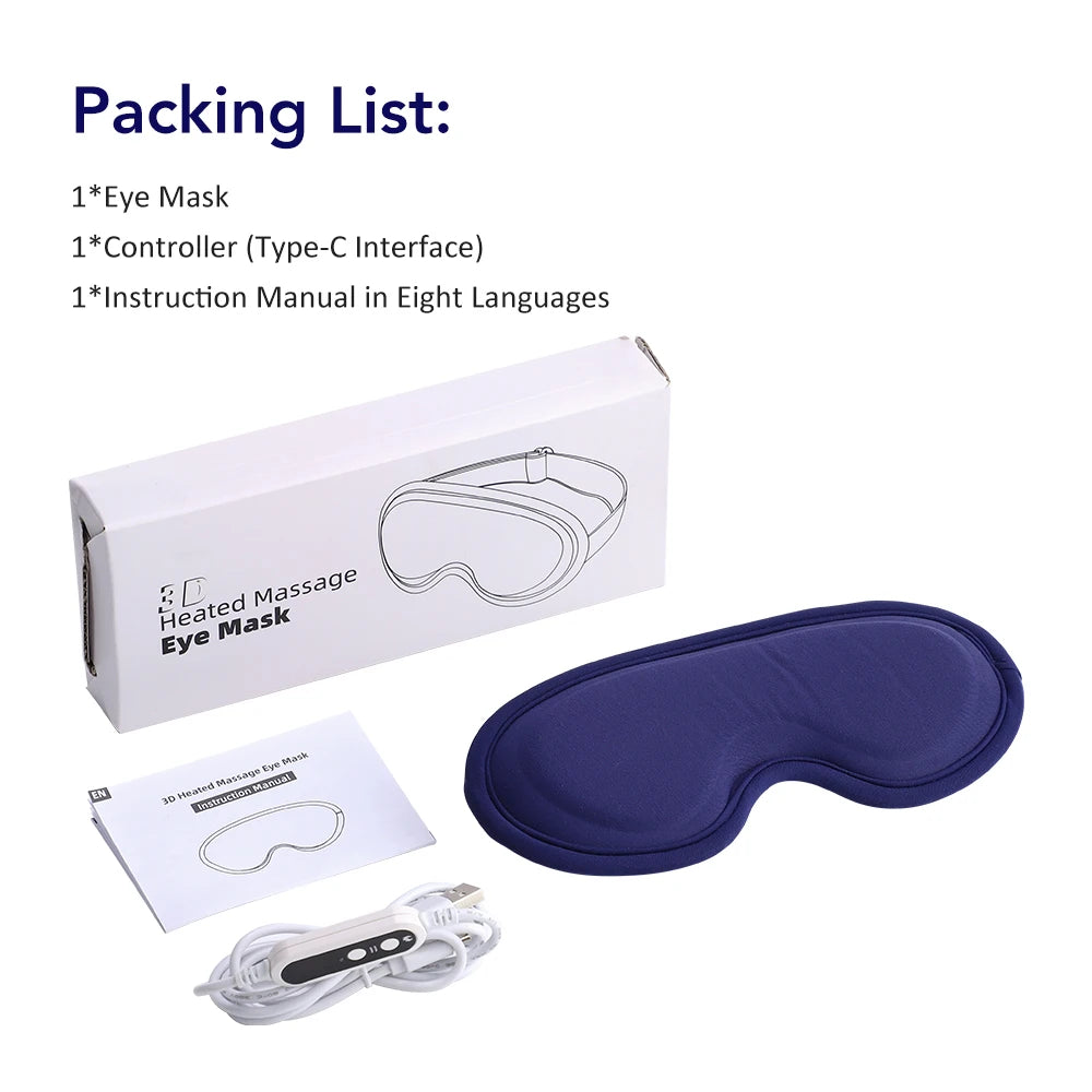 Heated Eye Massager Steam Mask 3D Vibration Hot Compress Timer Light Blocking Sleep Spa Relieve Fatigue Dark Circles Eye Care