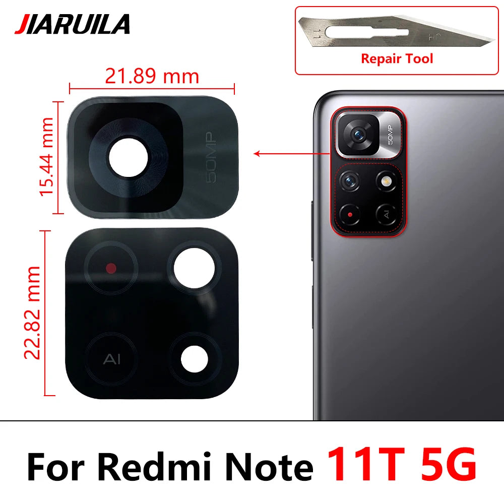 2PCS，NEW Back Rear Camera Glass Lens with Sticker Replacement Repair For Xiaomi Redmi Note 11T 11 10T 5G 10S 10 Pro Plus 5G