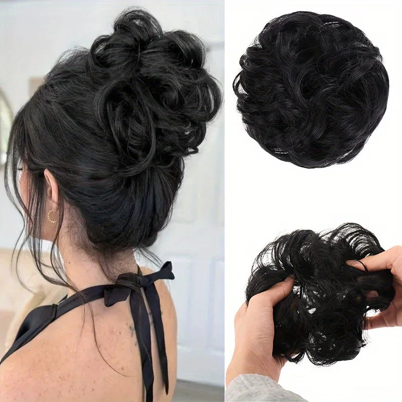 Synthetic Messy Hair Bun Chignon Scrunchies Fake Hair Band Braid Elastic Hairpiece Tail Chignon Donut Updo Hair Pieces for Women