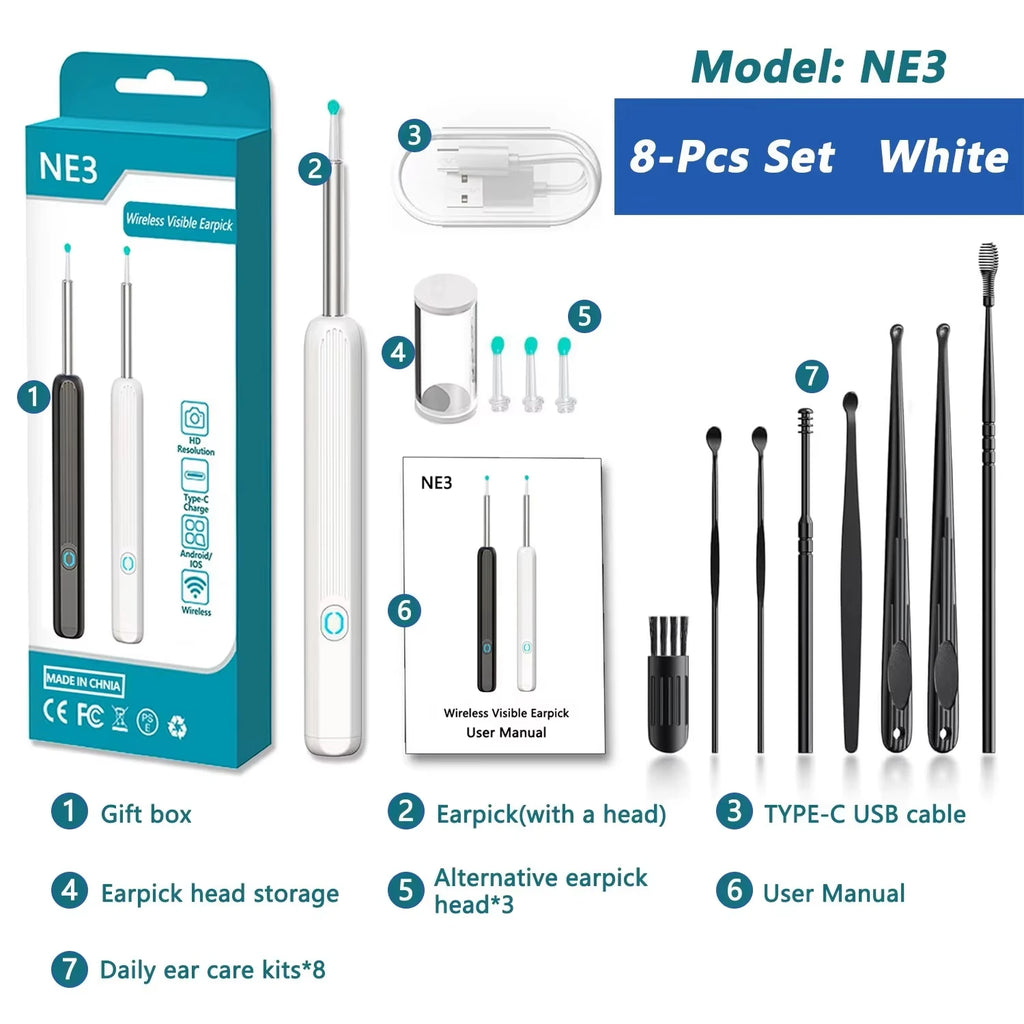 Ear Cleaner with Camera Wireless Ear Sticks Otoscope USB C Charging Endoscope Wax Removal Tool Earpick MIni Camera