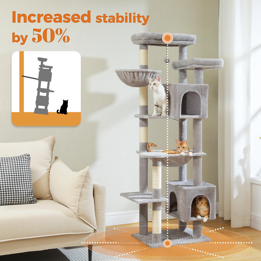 Tall Cat Tree for Indoor Cats Big Cat Tower with Super Large Hammock Cat Climbing Tree with Scratching Posts Condo House Black