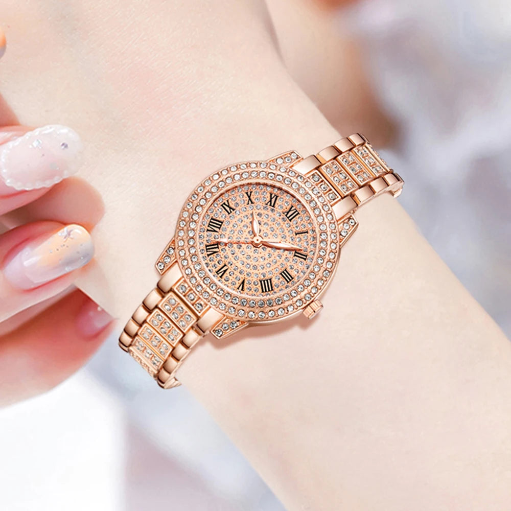 5Pcs/Set Unisex Jewelry Watches Women's Wristwatch Accessories Rose Gold Fashion Business Elegant Classic Exquisite Vintage Light Luxury Rhinestone Luxury Bracelet Watch Set Y2K Suitable for Travel, Vacation, Parties, Daily O