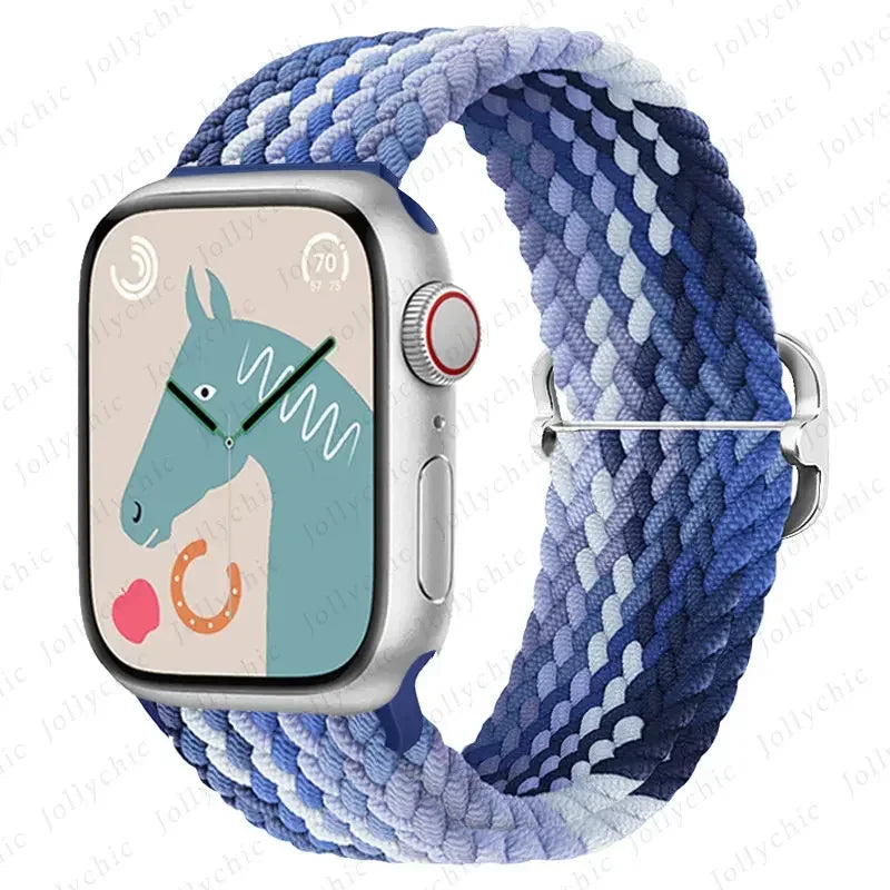 Braided Loop Strap For Apple Watch Ultra Band 49mm 44 45mm 42mm 41mm Nylon Elastic Belt Bracelet iWatch Series 9 8 7 6 5 4 SE 3