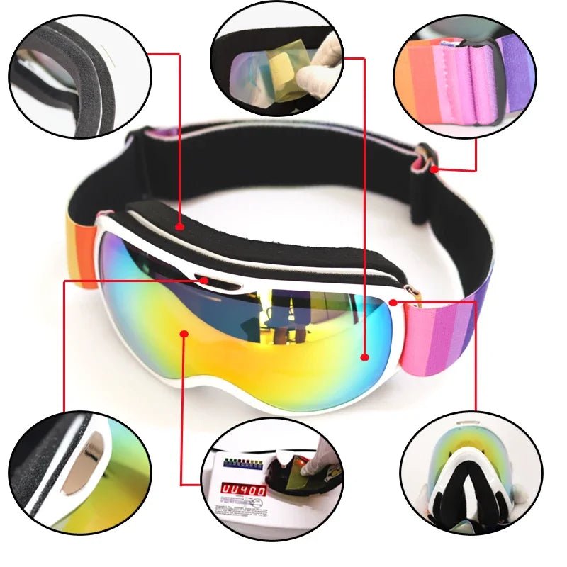 Children Ski Goggles Anti-fog Double Layer Big Spherical Skiing Glasses Kids Snowboard Winter Outdoor Sports Goggle for Age 4-14