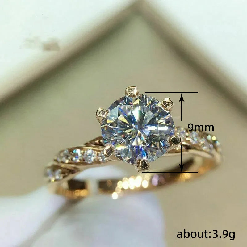 Huitan Classic 6 Claw Cubic Zirconia Rings for Women Luxury Gold Color Wedding Engagement Bands Eternity Lady Jewelry Wholesale