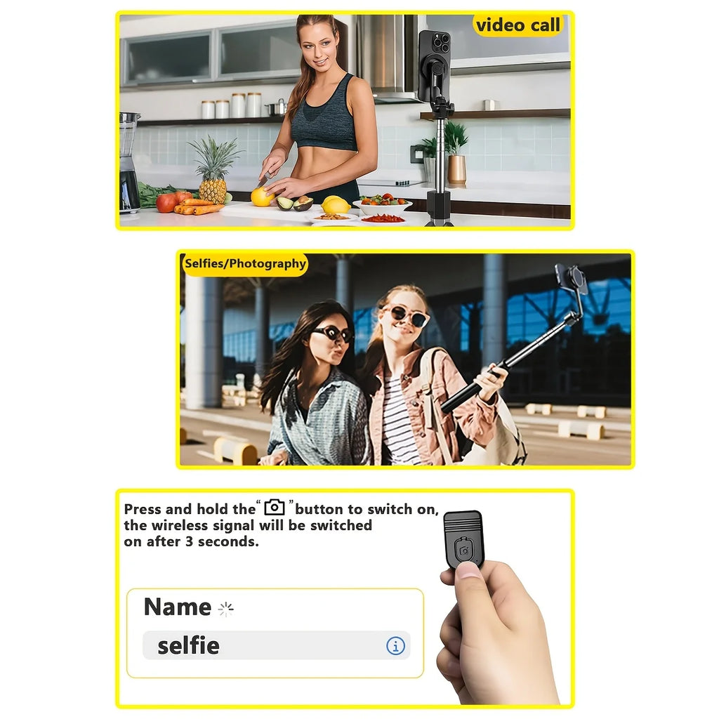〈Magnetic Quick-Release〉Selfie Stick Tripod with Wireless Remote | Includes Universal Metal Plate for All Phones 170cm Travel st