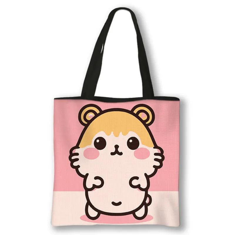 Kawaii Pet Guinea Pig Hamster Print Shoulder Bag Women Casual Handbags Large Capacity Totes Bag Eco Reusable Shopping Bags Gift