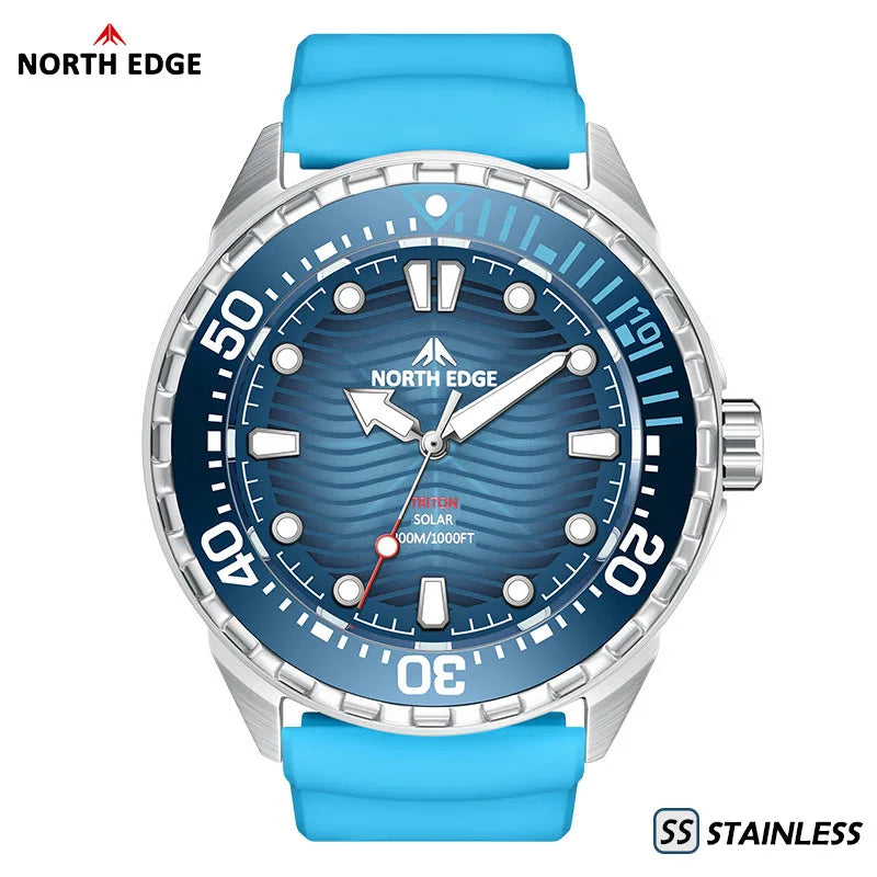 NORTH EDGE TRITON-TI Titanium Stainless Solar-Powered Diving Watch Luxury Quartz Watches For Men 300M Waterproof 180+ Day Power