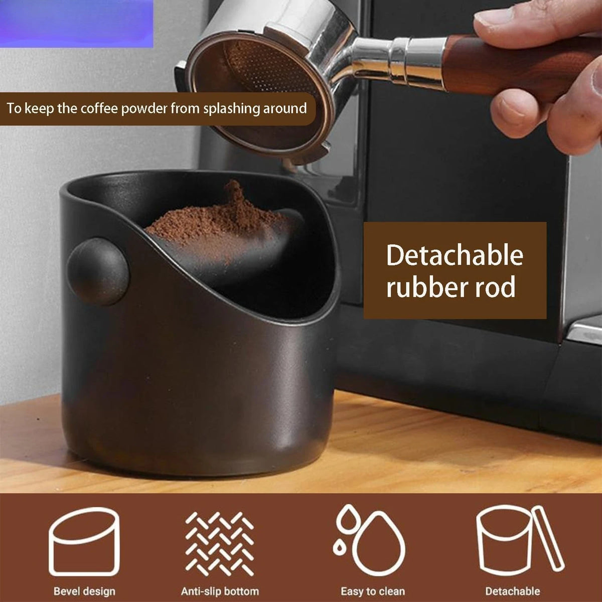 Coffee Knock Box Shock-Absorbent Durable Barista Style Knock Box With Removable Knock Bar.(4.6 X 4.3 Inch-Black)