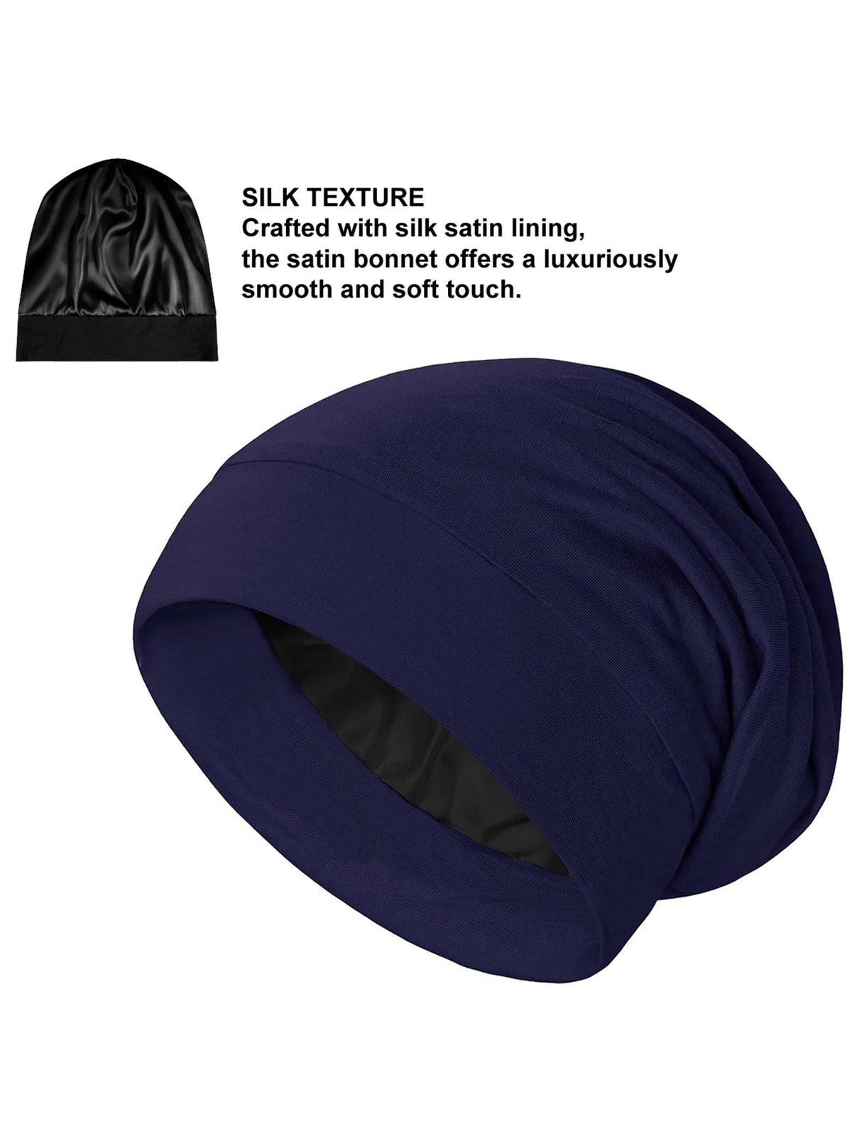 Women's Satin Bonnet Sleep Cap, Luxury Silk Satin Lined Night Hat, Anti-Frizz Hair Cover for Sleeping, Soft & Breathable Black B
