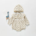 Autumn Newborn Infant Baby Girls Romper +hat  Muslin Lapel Floral Rompers Kids Onepiece Fashion Baby Clothing