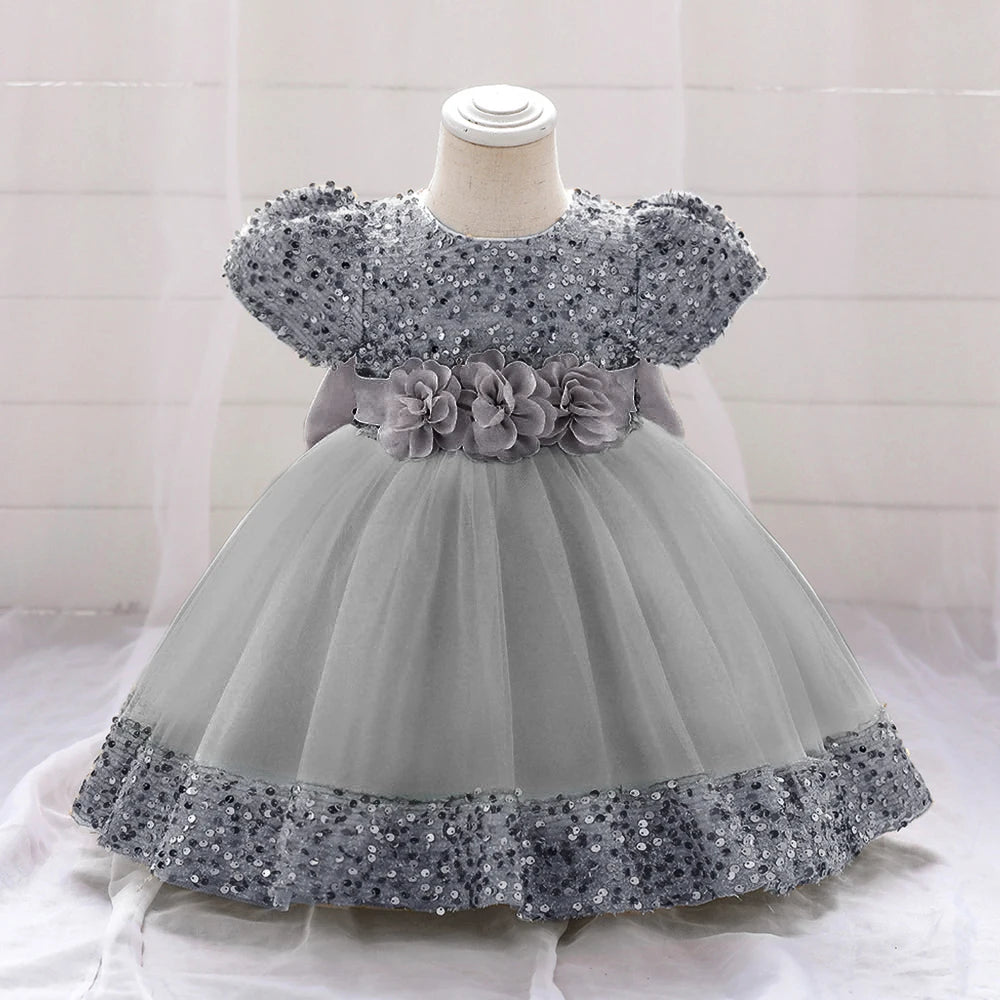 Toddler Baby Sequin Party Dresses Baptism Wedding 1 Year Birthday Bow Princess Dress For Baby Girls Lace Bridemaid Gown Vestidos