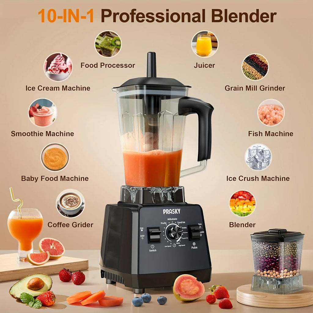 PRASKY 2400W Blender and Grinder Combo 25000RPM Powerful Kitchen 68oz BPA Free 2 Containers Professional  Blenders Ice Crushing