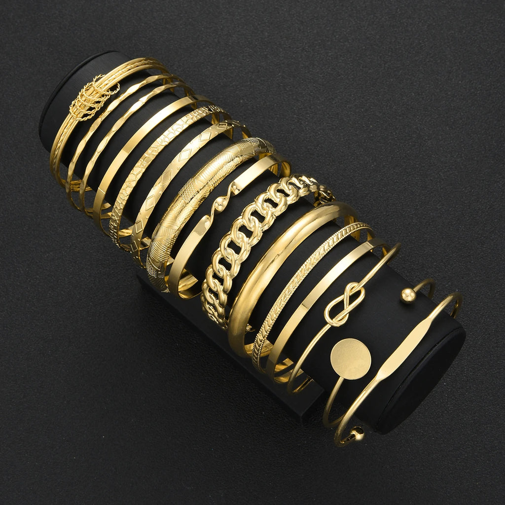 Boho Chic Gold Color Minimalist Bracelets Set for Women Retro Hip Hop Geometric Stackable Bracelet Daily Wear Party Jewelry Gift
