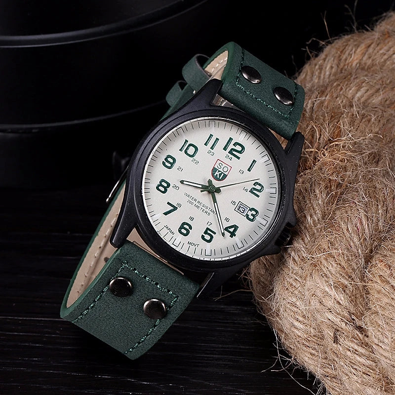 Fashion Arabic Dial Men Quartz Watch Casual Leather Strap Men's Calendar Sports Watches