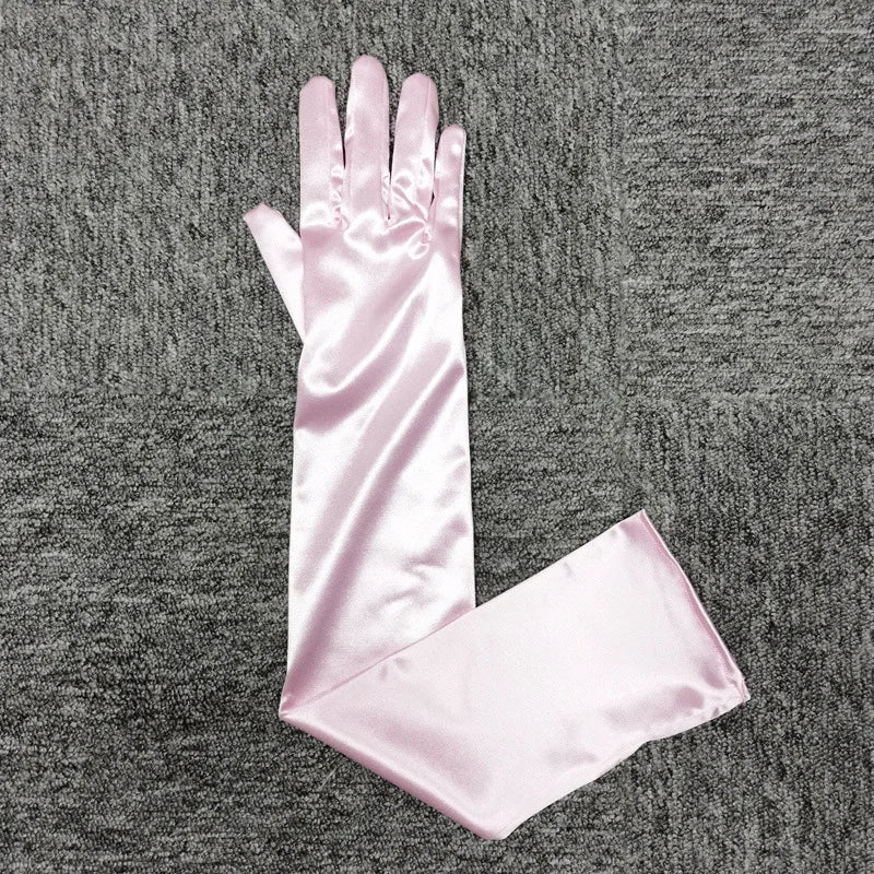 vm22 1 Pair Wedding Bride Gloves Black Covers Arms White Long Satin Elegant Women Evening Party Finger Mitten Gants Mariage