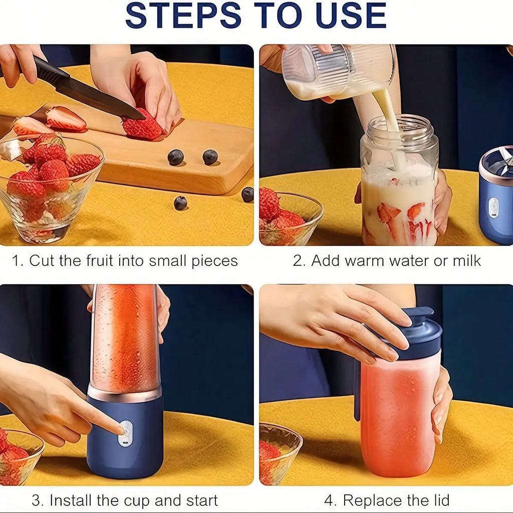 2-Cup Multi-Functional Electric Juicer, Blender, Juicer With 6 Blades - Wireless, Portable, USB Charging - Perfect For Smoothies And Vegetable Juices. Great Kitchen Accessory And Gift For Health Enthusiasts