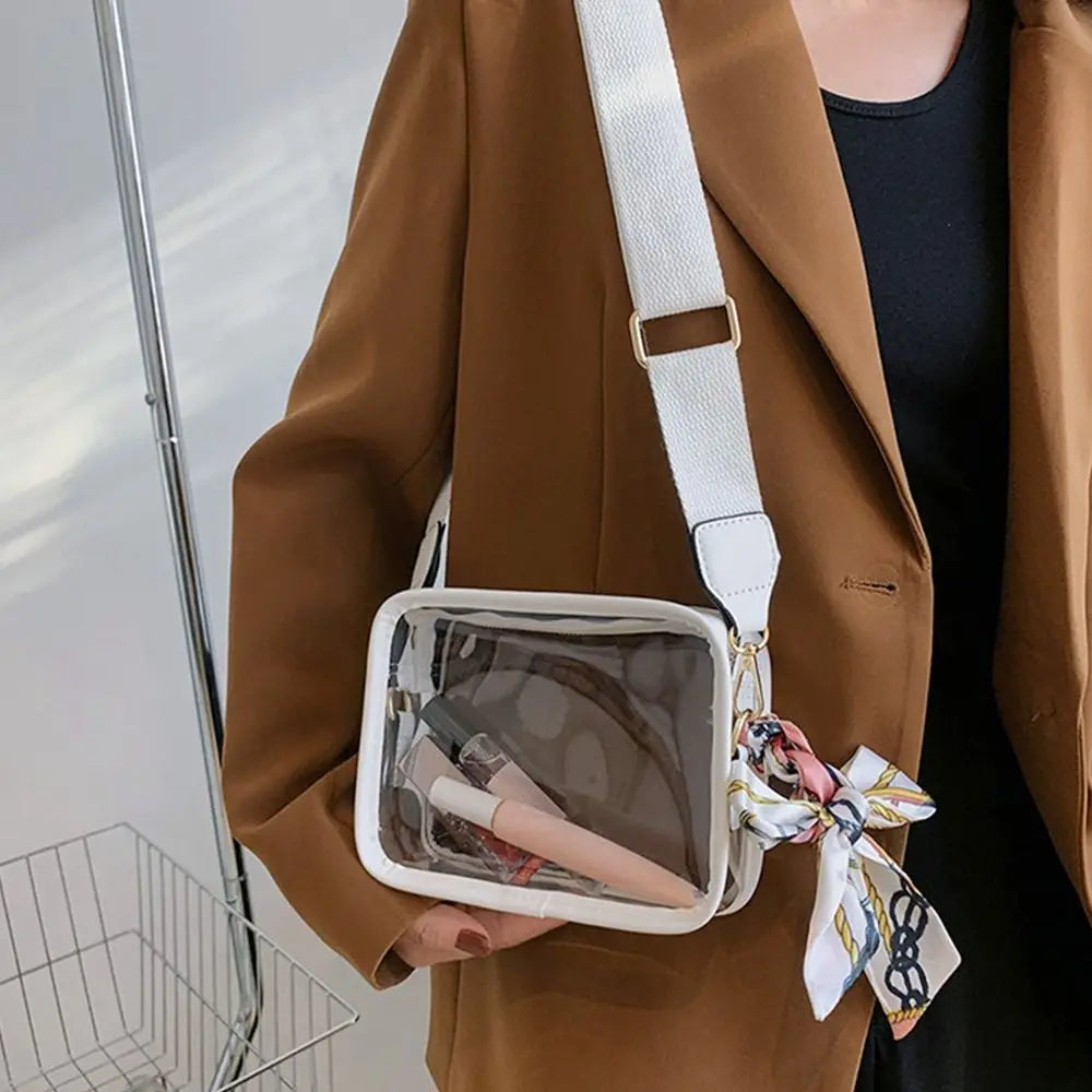 Fashion Shoulder Messenger Bag Transparent Crossbody Bag for Women Girls PVC Jelly Handbag(Excluding ribbons)