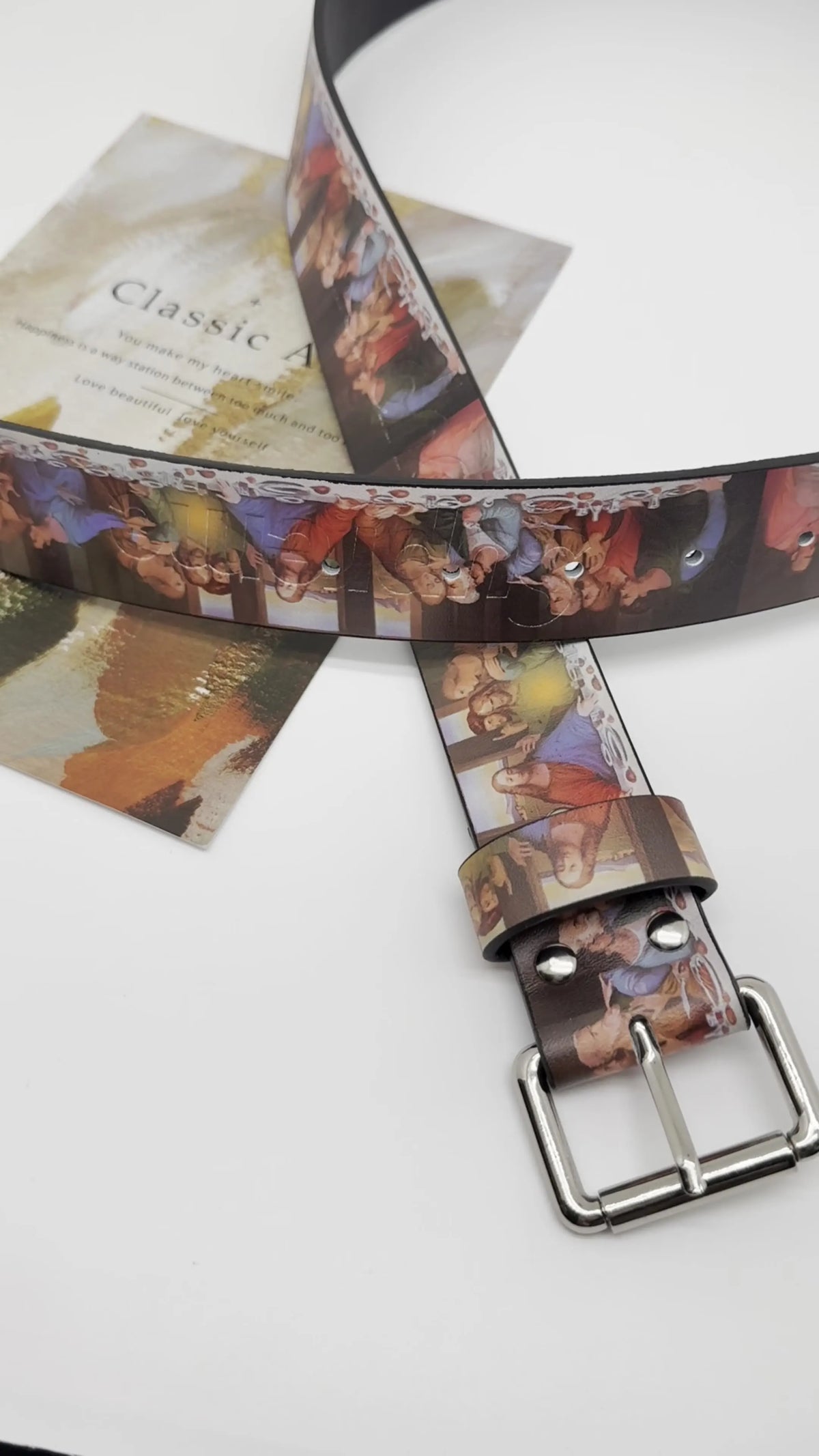 2026 Gothic Y2K Trendy PU Leather Belt with The Last Supper Painting Vintage Unisex Fashion Accessory Waist Belt Jeans Waistband