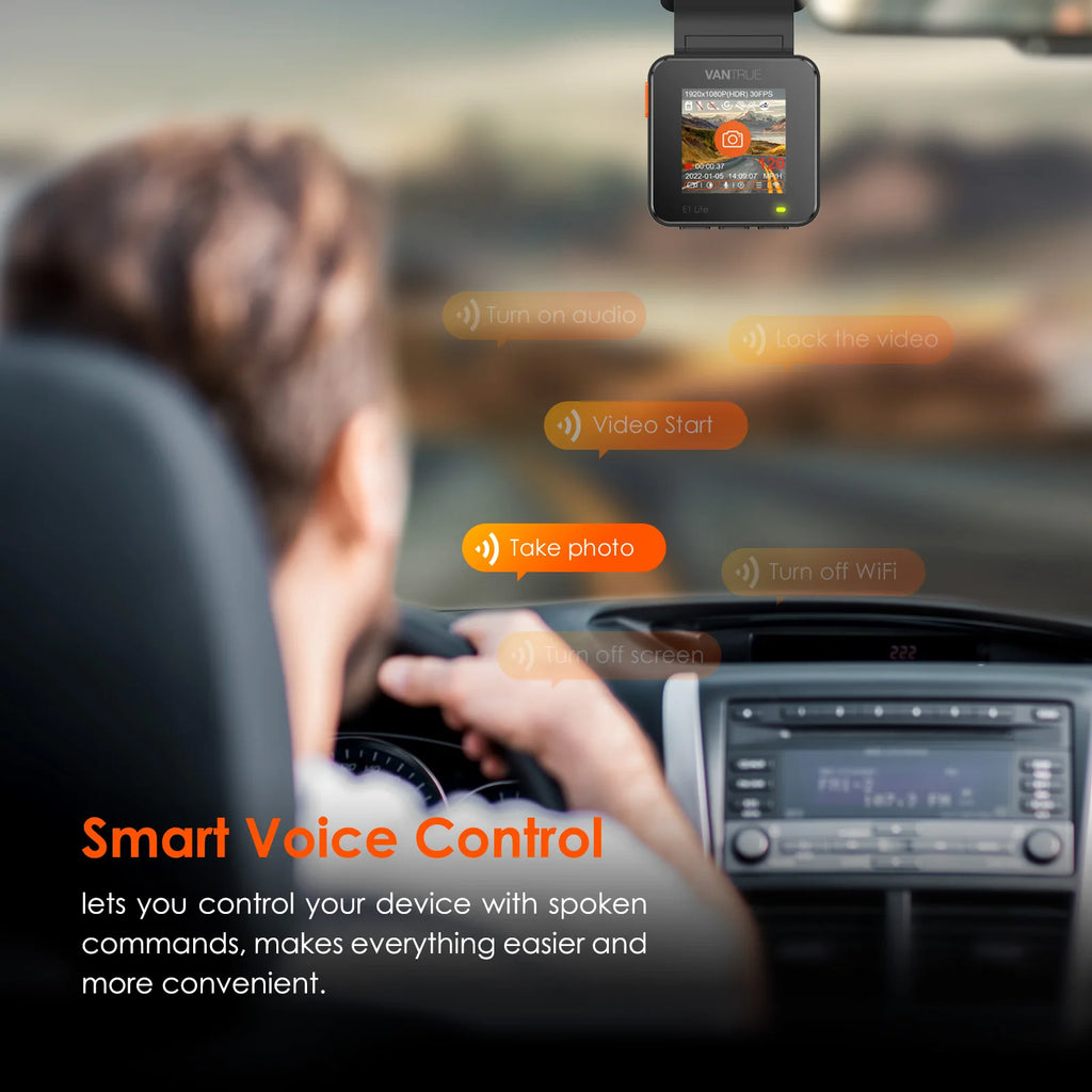 Vantrue E1Lite Dashcam 1080P WiFi Mini Dash Cam with GPS and Speed Voice Control Detachable Dash Camera 24 Hours Parking Mode