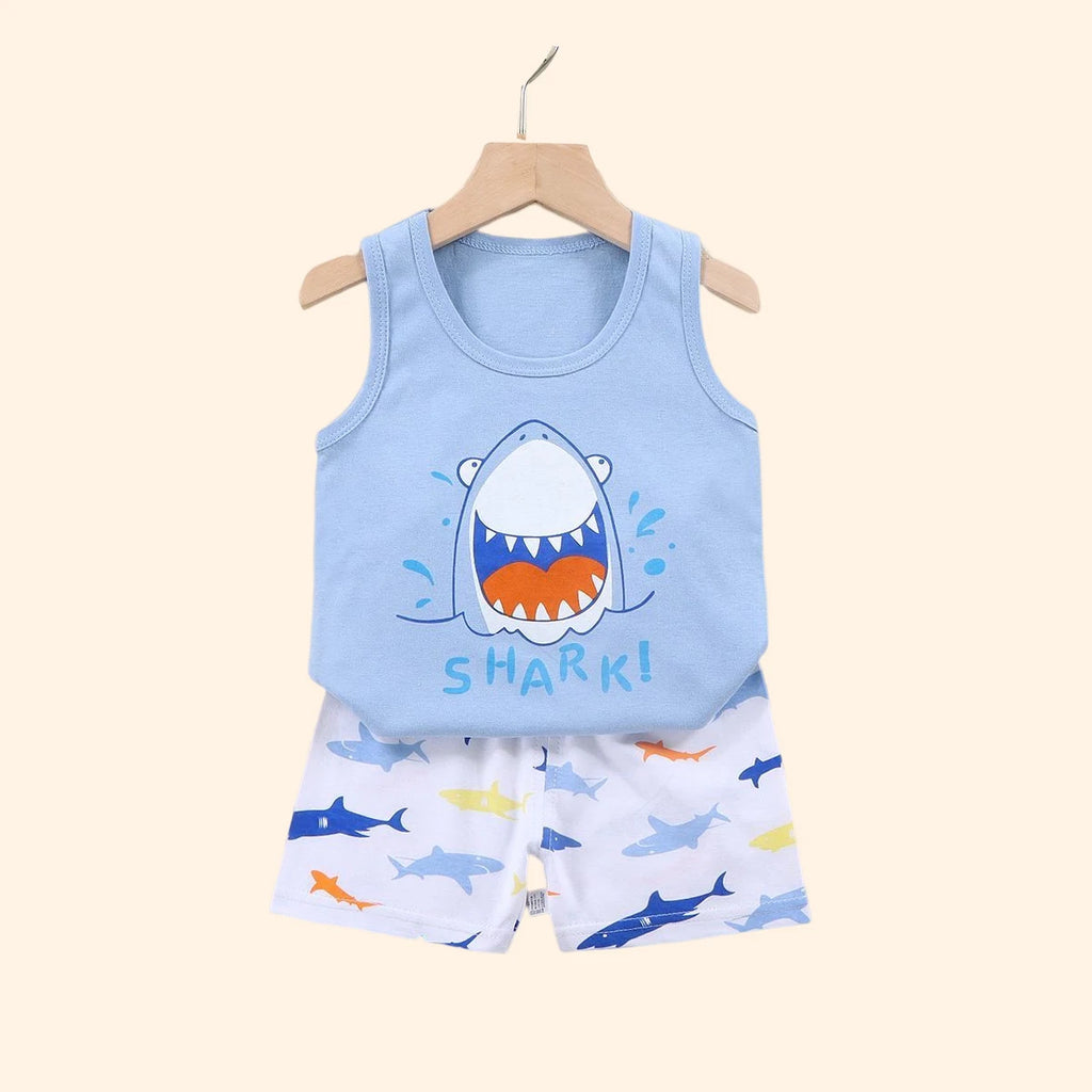 2PCS Children Clothing Vest Suit Children's Sets Summer Cotton T-Shirts Shorts Boys Girls Sleeveless Kids Clothes for Baby