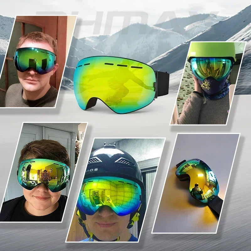 PHMAX Ski/Snowboard Goggles for Men Women, OTG Snow Goggles Anti Fog UV Protection Red Double Layers Lens Wide Vision Winter
