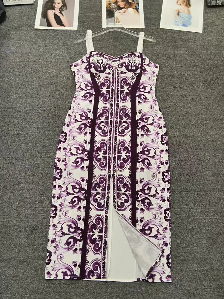 2026 Summer Women's Clothing Retro Geometric Print Back Color Blocking Tube Top Suspender Dress Fashion Waist Covering Hip Skirt