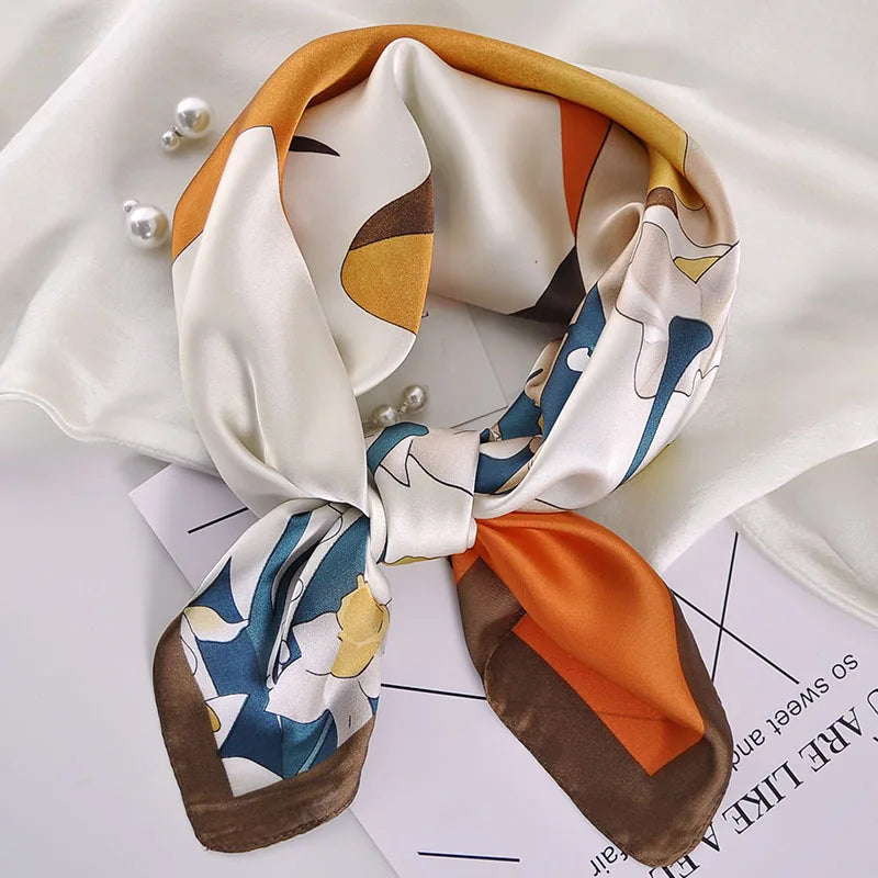Luxury Apricot Print 70*70cm Silk Square Scarf Women Soft Satin Hairband Neckerchief Tie Female Headband Foulard Bag Ribbon Gift