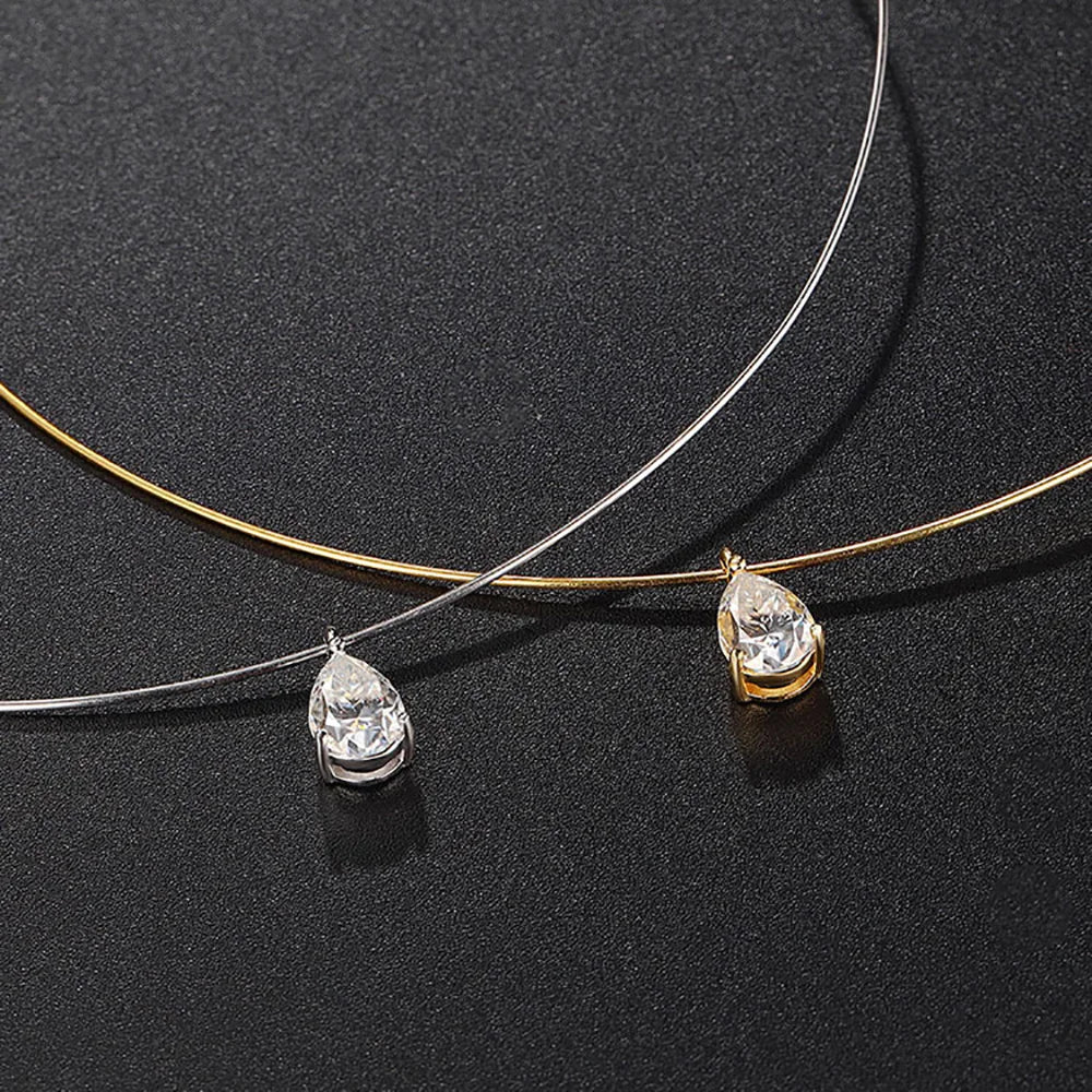FEOBUR 2Carat Waterdrop Moissanite Pendants Collar Necklace 925 Sterling Silver Pear Solitaire Diamond Choker Women Jewelry Gift